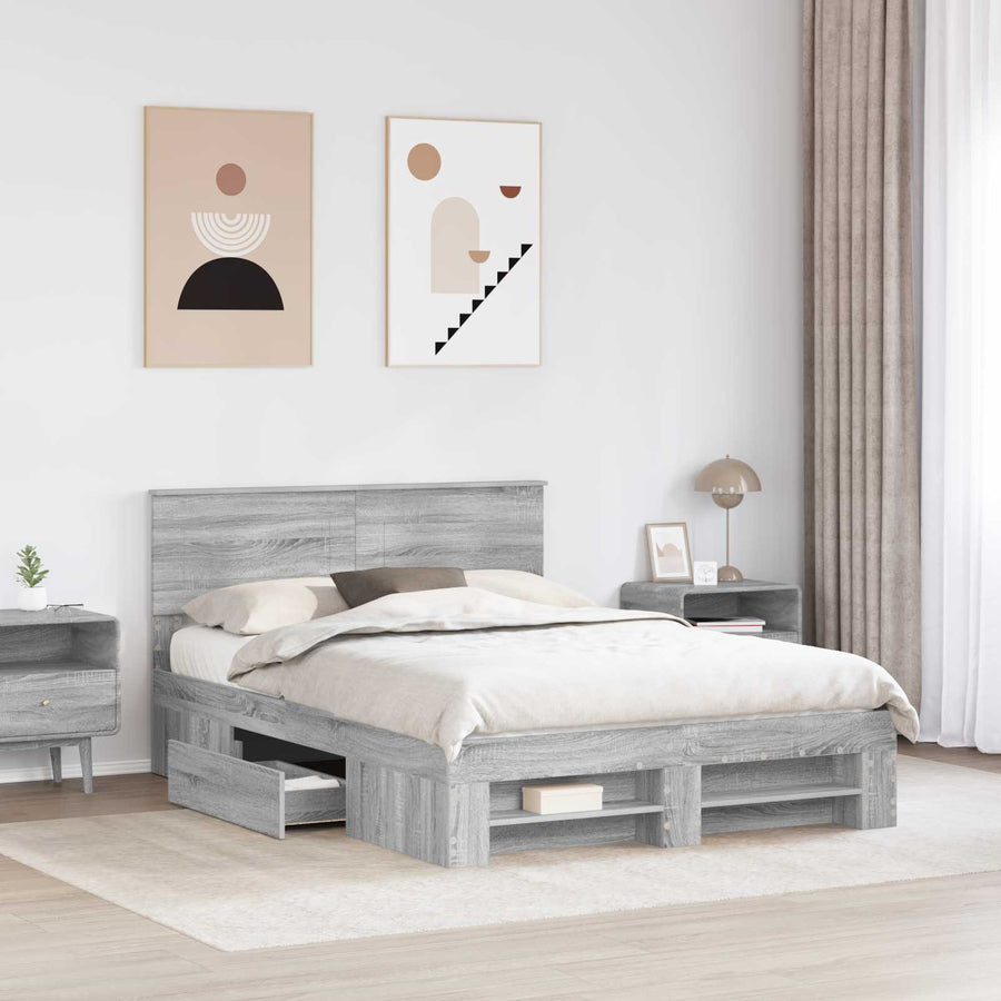 Bedframe met hoofdeinde Grijs Sonoma 150 x 200 cm Bewerkt hout