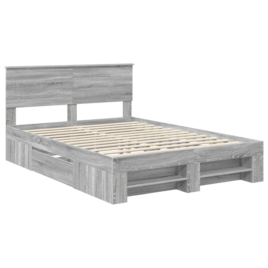 Bedframe met hoofdeinde Grijs Sonoma 150 x 200 cm Bewerkt hout