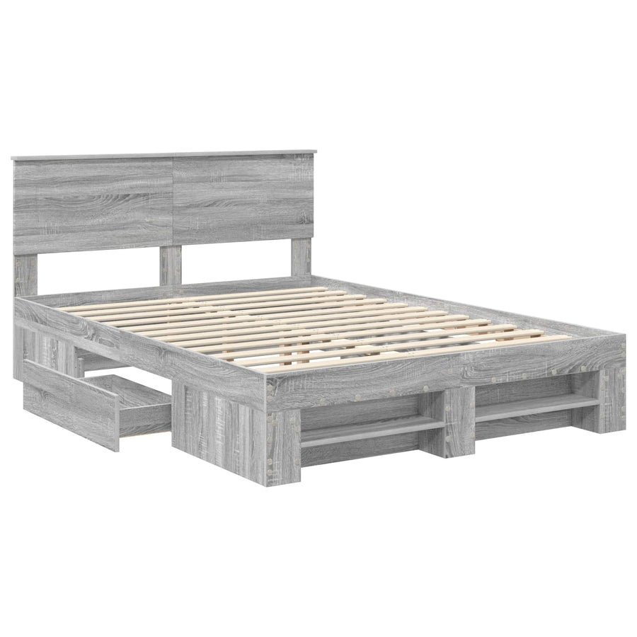 Bedframe met hoofdeinde Grijs Sonoma 150 x 200 cm Bewerkt hout