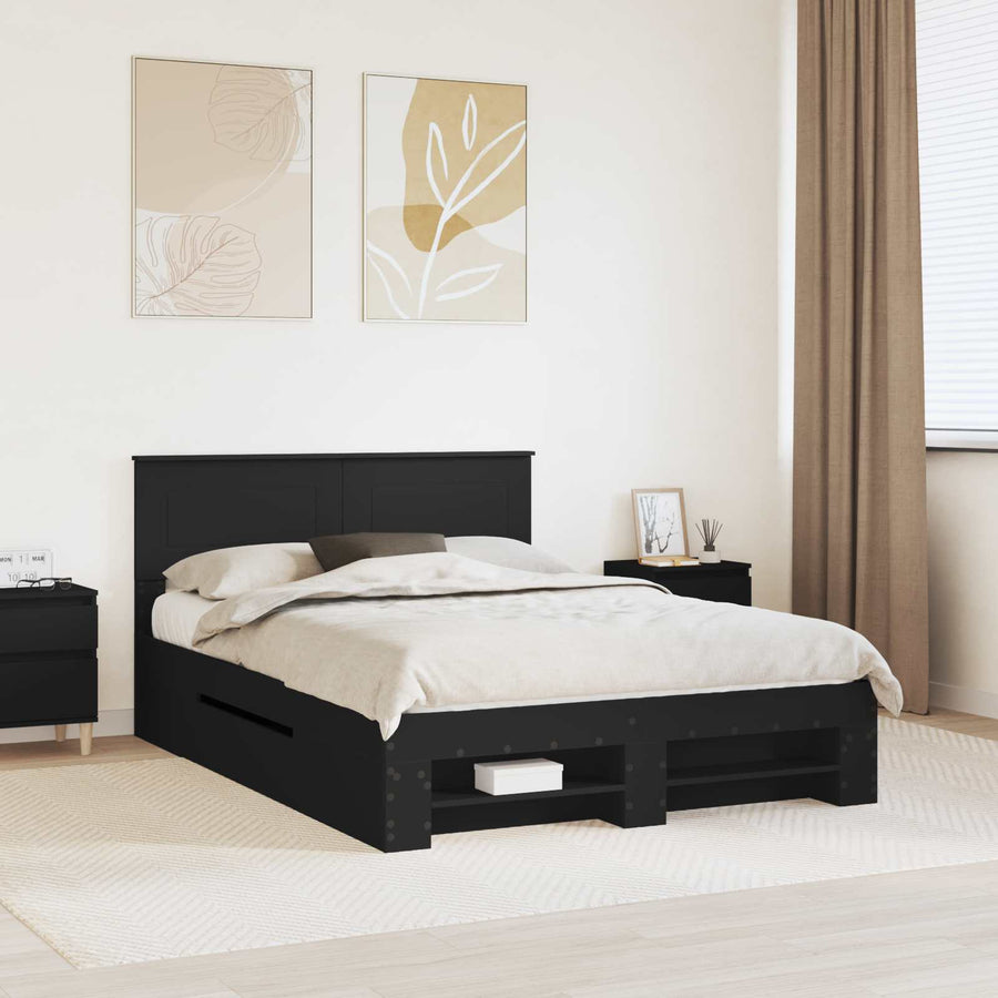 Bedframe met hoofdeinde Zwart 140 x 200 cm Bewerkt hout