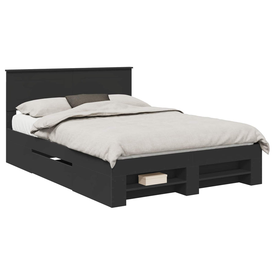 Bedframe met hoofdeinde Zwart 140 x 200 cm Bewerkt hout