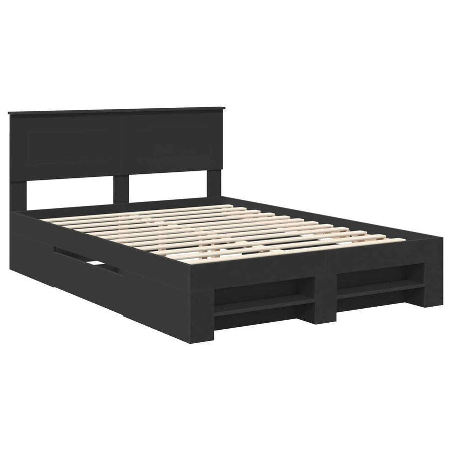 Bedframe met hoofdeinde Zwart 140 x 200 cm Bewerkt hout