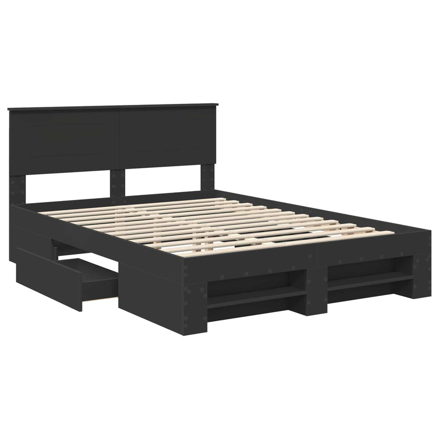 Bedframe met hoofdeinde Zwart 140 x 200 cm Bewerkt hout