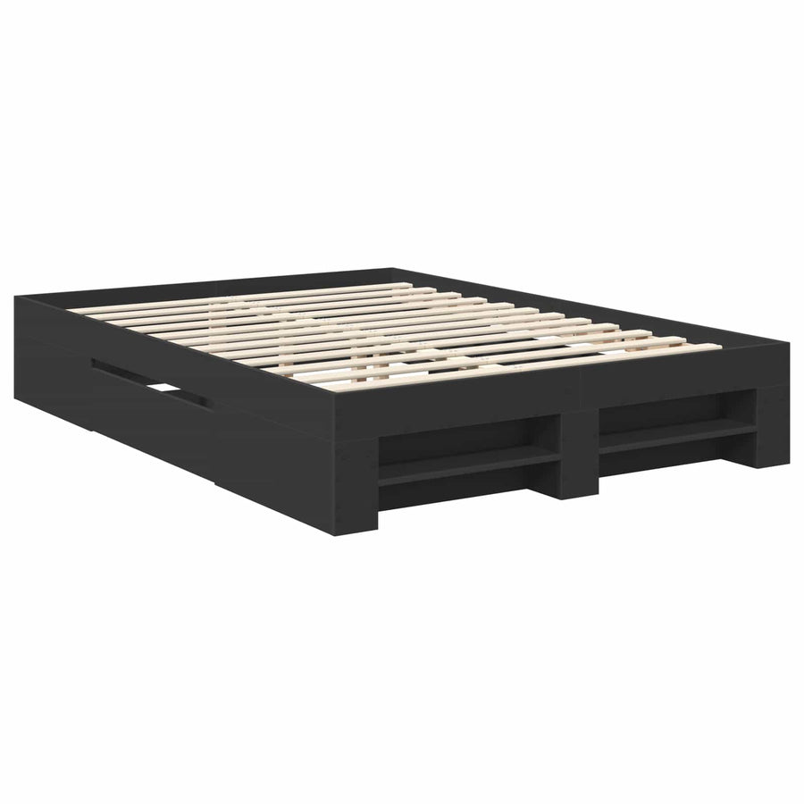 Bedframe met hoofdeinde Zwart 140 x 200 cm Bewerkt hout
