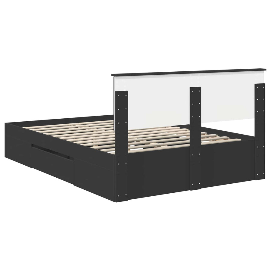 Bedframe met hoofdeinde Zwart 140 x 200 cm Bewerkt hout