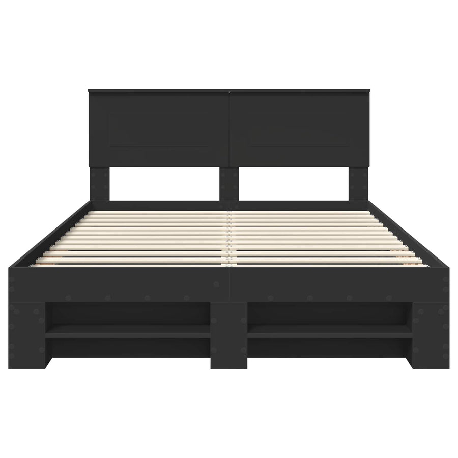 Bedframe met hoofdeinde Zwart 140 x 200 cm Bewerkt hout