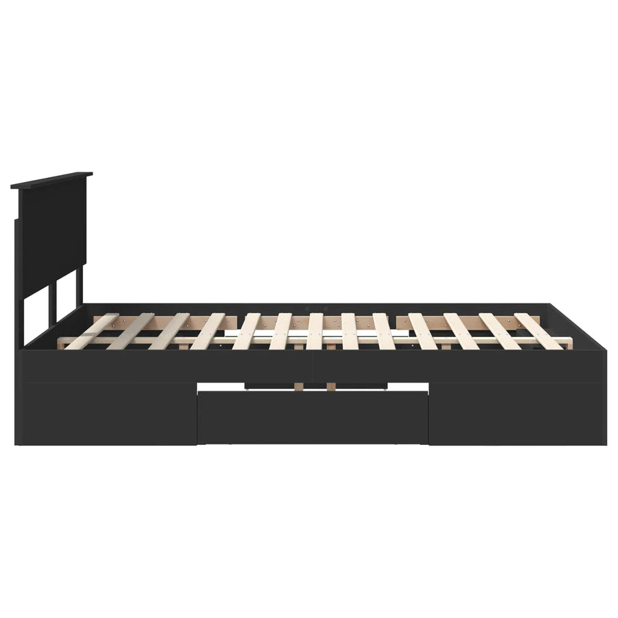 Bedframe met hoofdeinde Zwart 140 x 200 cm Bewerkt hout