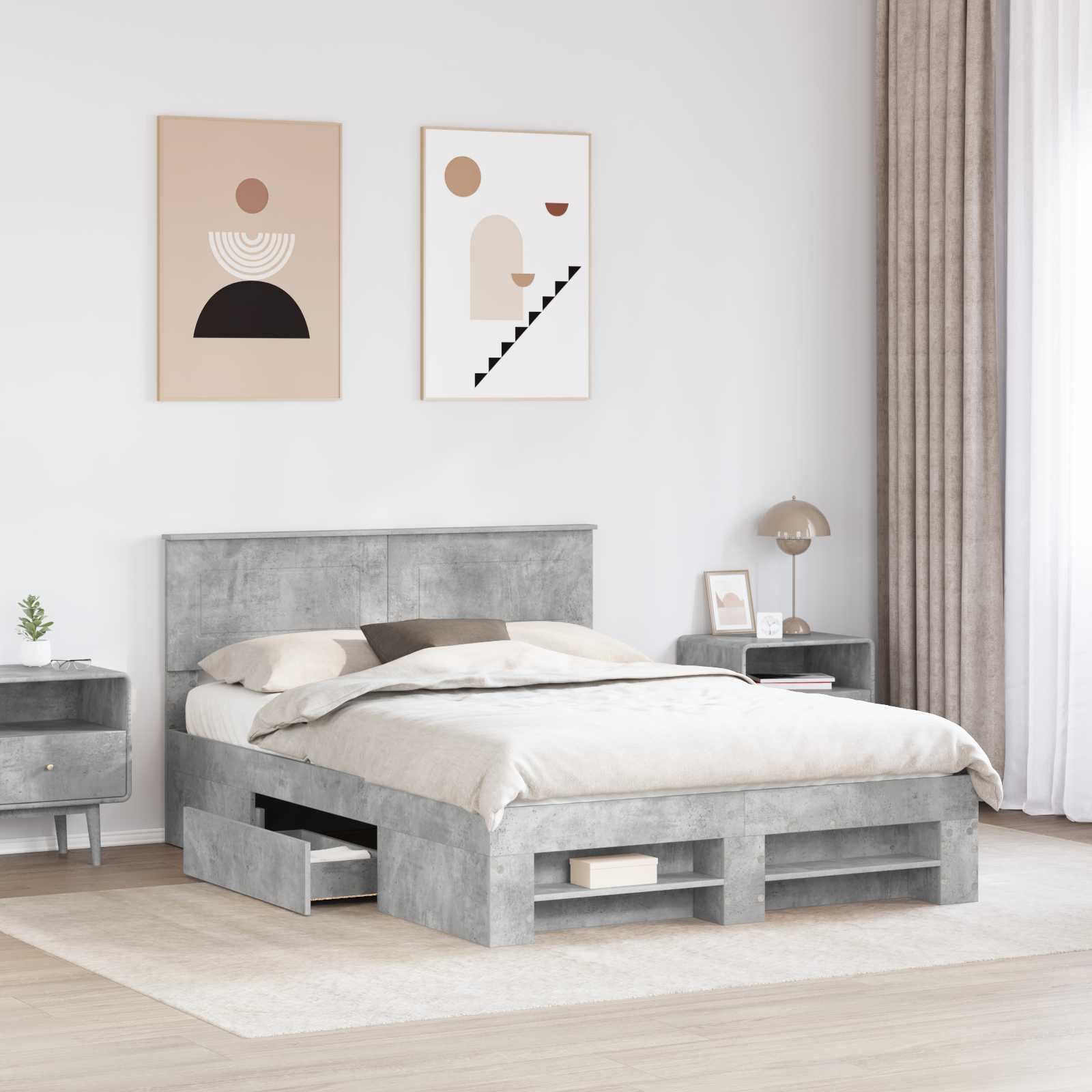 Bedframe met hoofdeinde Beton Grijs 140 x 200 cm Bewerkt hout