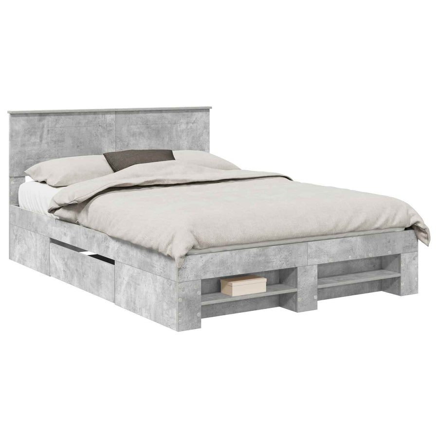 Bedframe met hoofdeinde Beton Grijs 140 x 200 cm Bewerkt hout