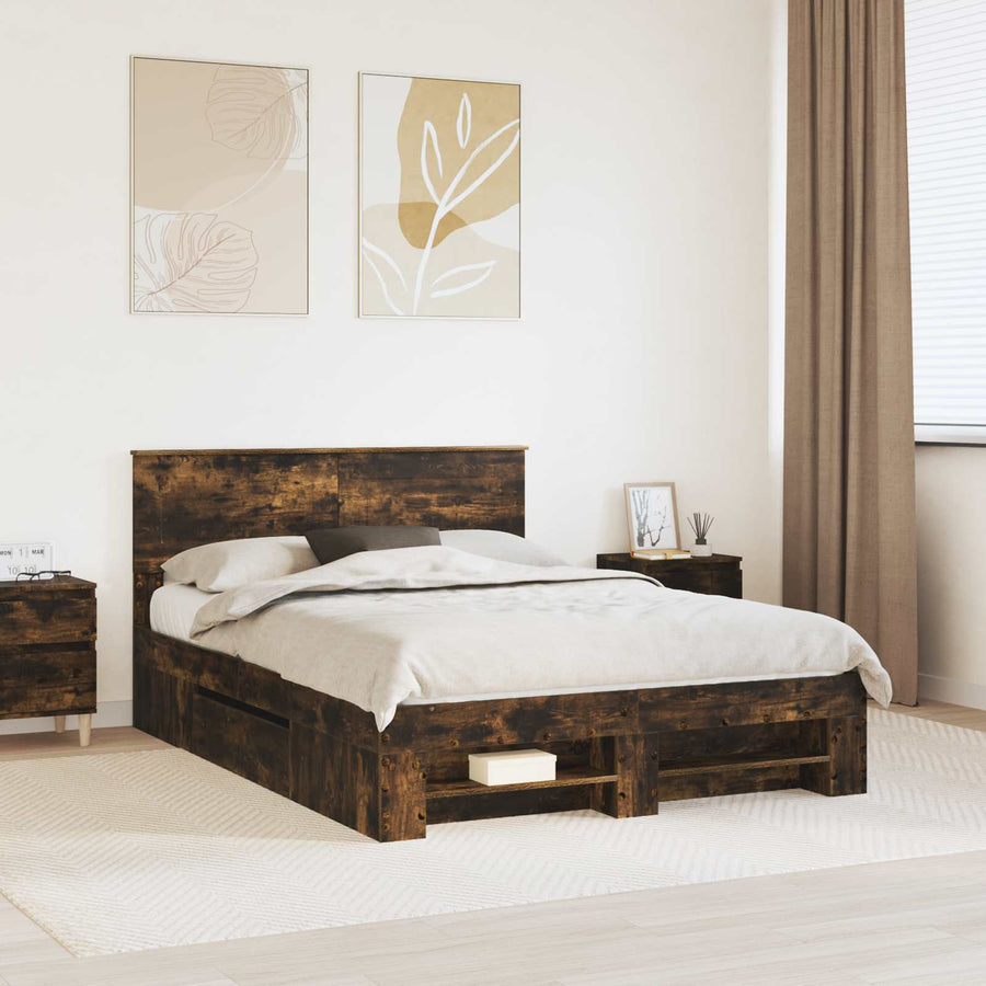 Bedframe met hoofdeinde Gerookt eiken 140 x 200 cm Bewerkt hout