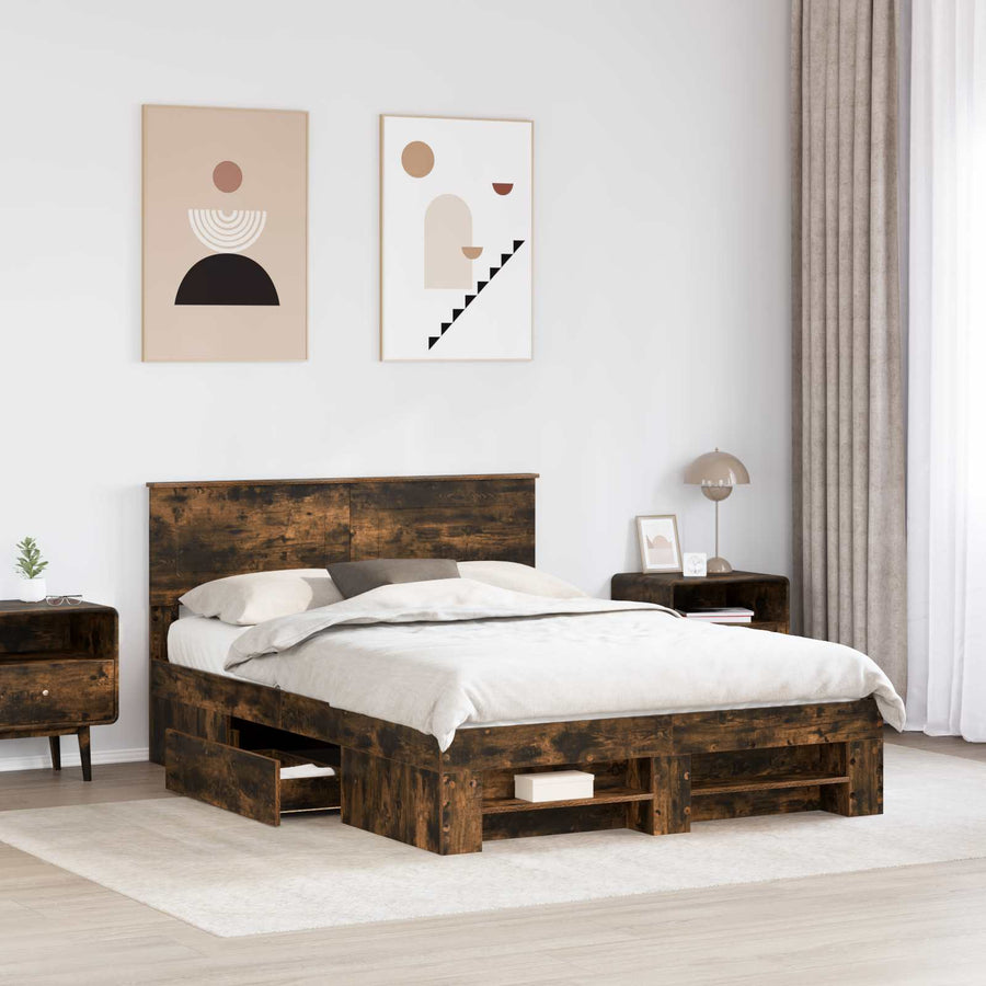 Bedframe met hoofdeinde Gerookt eiken 140 x 200 cm Bewerkt hout