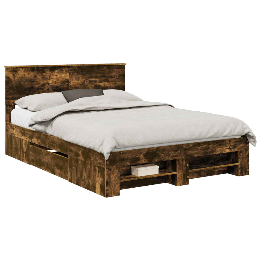 Bedframe met hoofdeinde Gerookt eiken 140 x 200 cm Bewerkt hout
