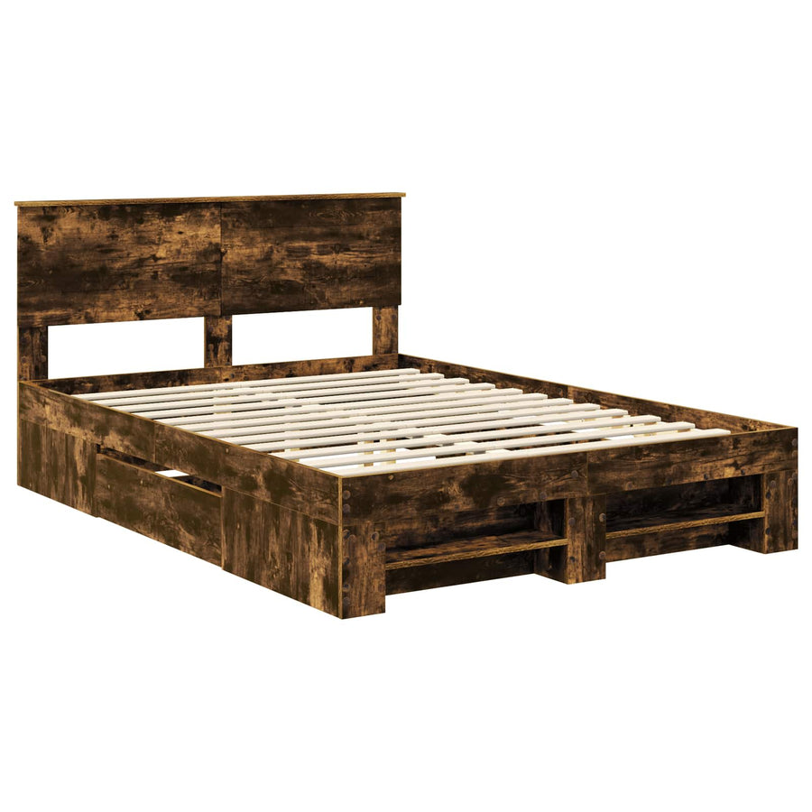 Bedframe met hoofdeinde Gerookt eiken 140 x 200 cm Bewerkt hout