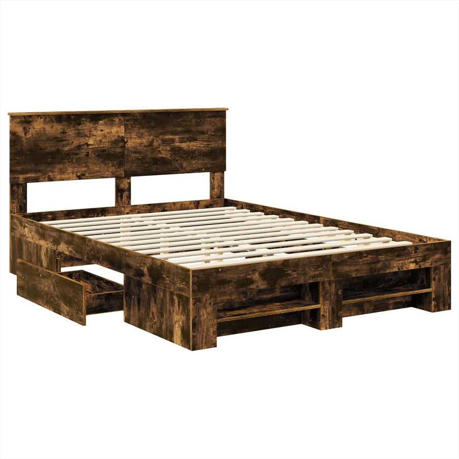 Bedframe met hoofdeinde Gerookt eiken 140 x 200 cm Bewerkt hout