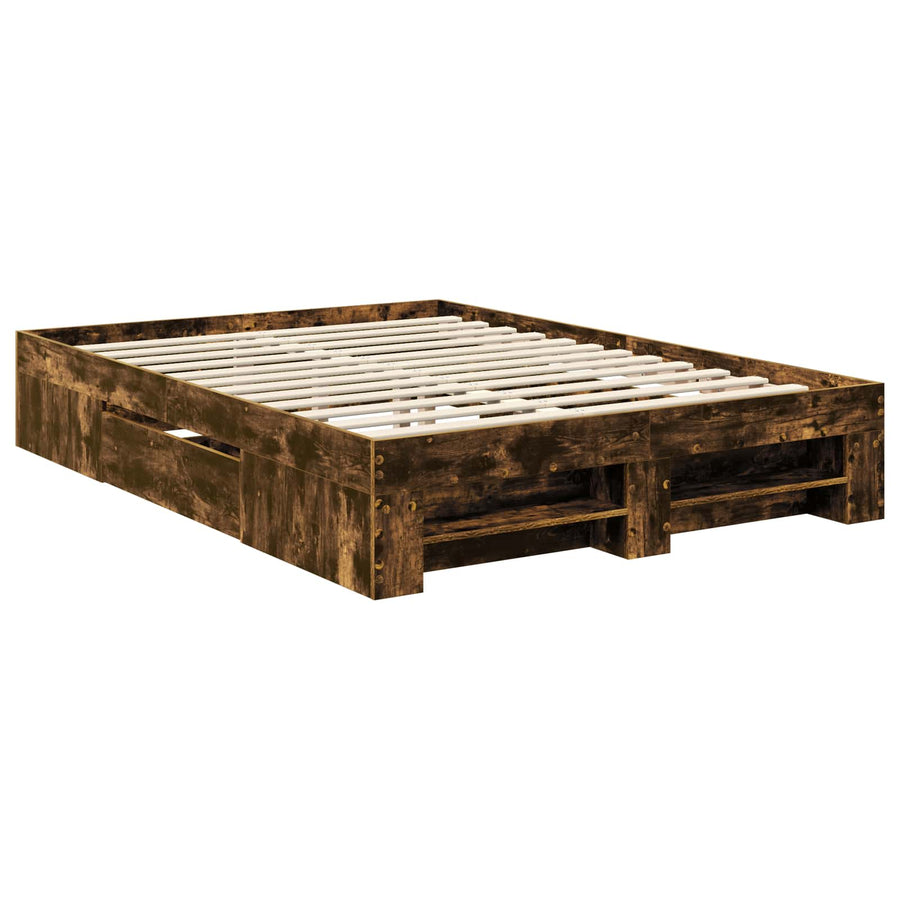 Bedframe met hoofdeinde Gerookt eiken 140 x 200 cm Bewerkt hout