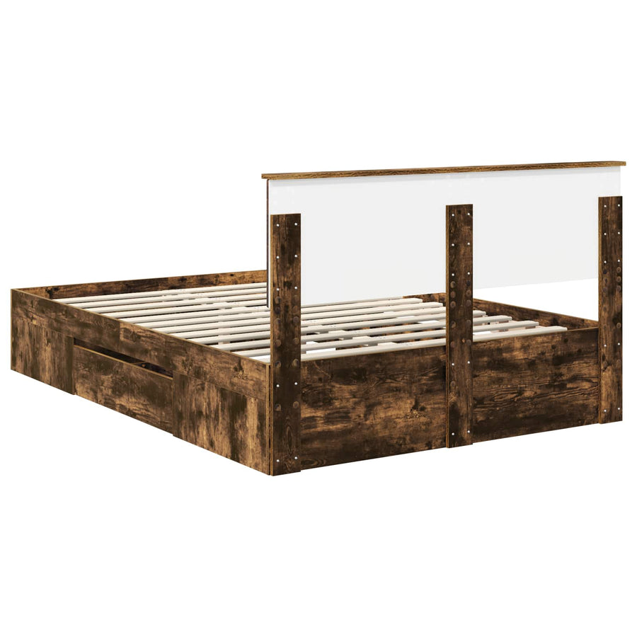 Bedframe met hoofdeinde Gerookt eiken 140 x 200 cm Bewerkt hout