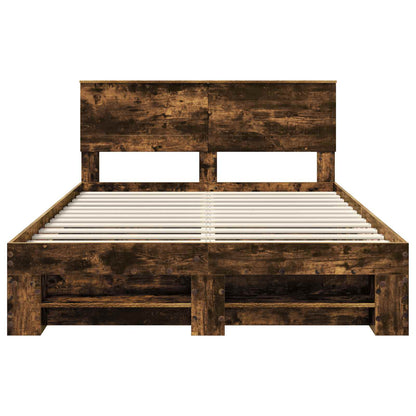 Bedframe met hoofdeinde Gerookt eiken 140 x 200 cm Bewerkt hout