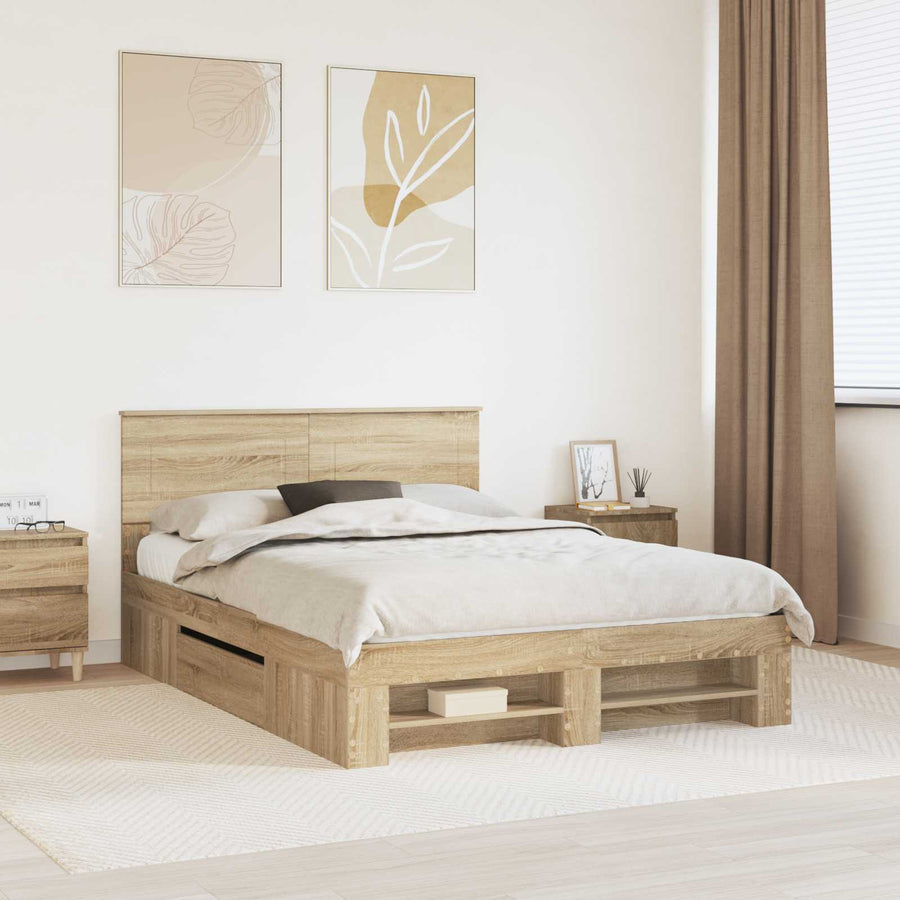 Bedframe met hoofdeinde Sonoma Eiken 140 x 200 cm Bewerkt hout
