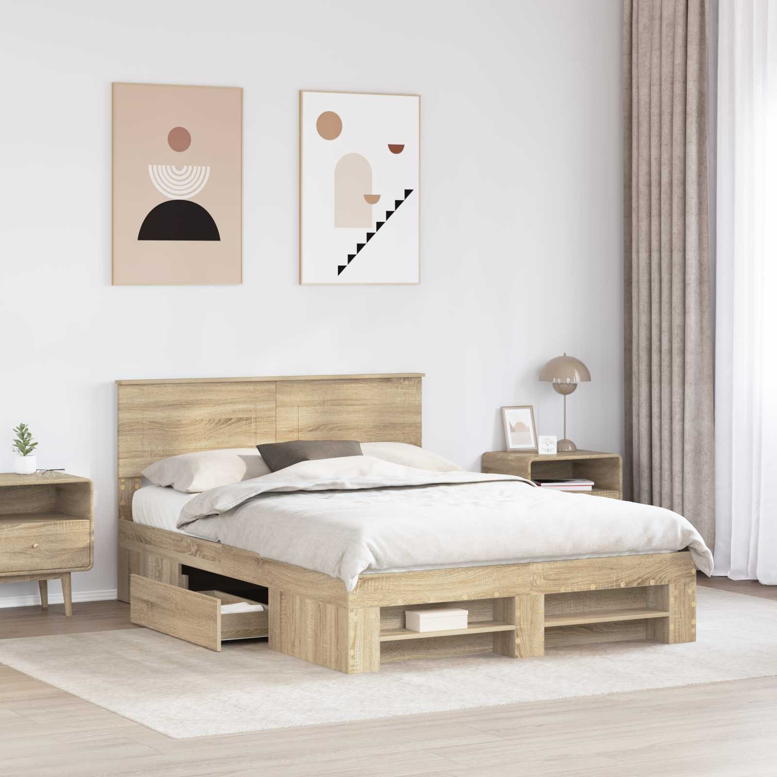 Bedframe met hoofdeinde Sonoma Eiken 140 x 200 cm Bewerkt hout
