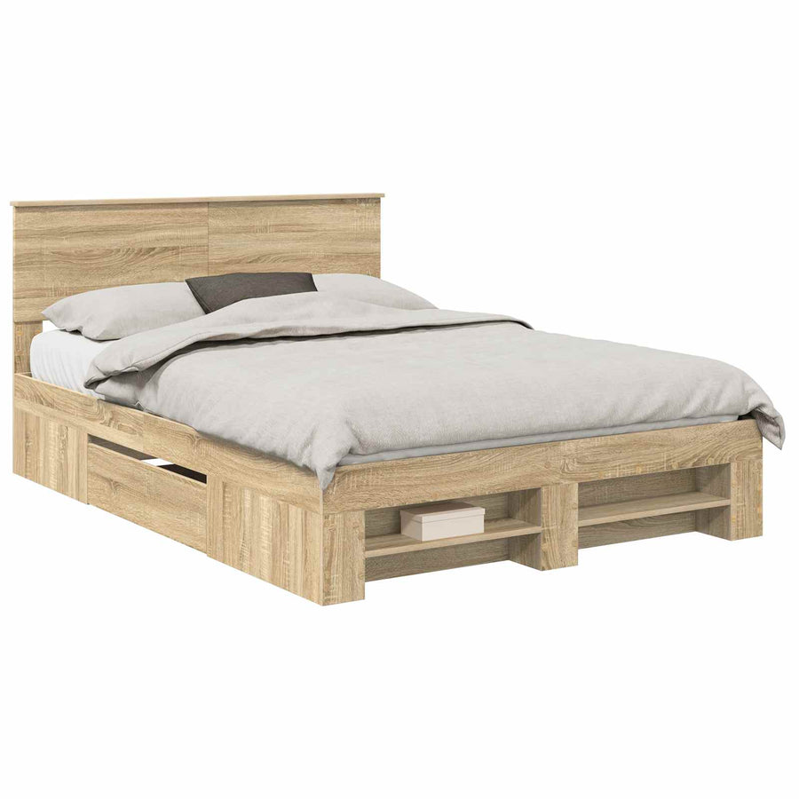Bedframe met hoofdeinde Sonoma Eiken 140 x 200 cm Bewerkt hout