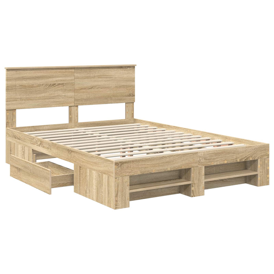 Bedframe met hoofdeinde Sonoma Eiken 140 x 200 cm Bewerkt hout