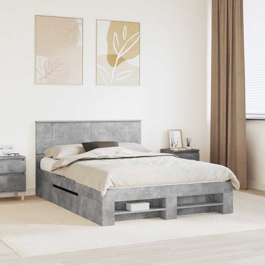 Bedframe met hoofdeinde Beton Grijs 140 x 200 cm Bewerkt hout