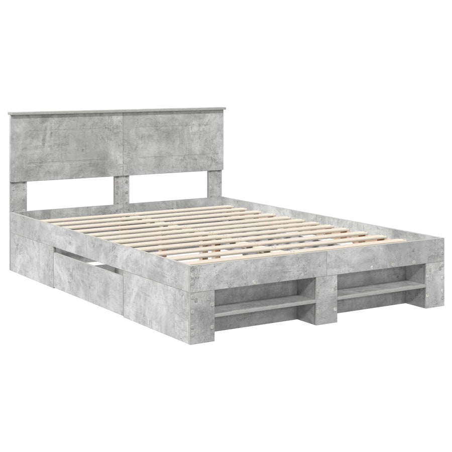 Bedframe met hoofdeinde Beton Grijs 140 x 200 cm Bewerkt hout
