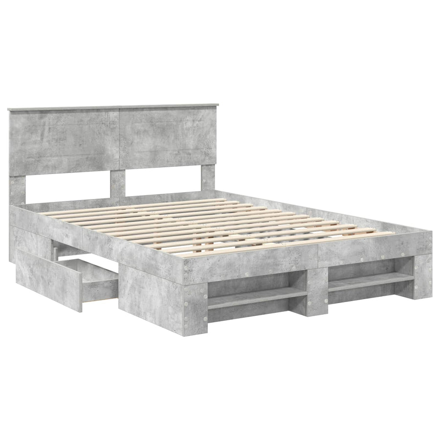 Bedframe met hoofdeinde Beton Grijs 140 x 200 cm Bewerkt hout