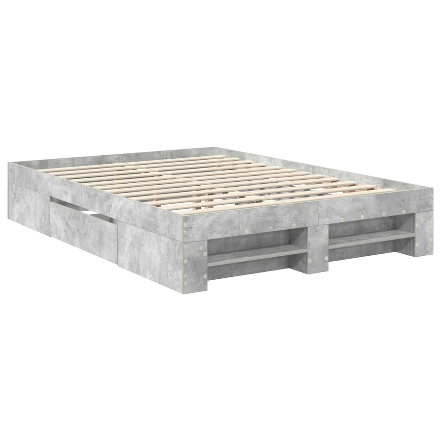 Bedframe met hoofdeinde Beton Grijs 140 x 200 cm Bewerkt hout