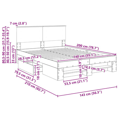 Bedframe met hoofdeinde Beton Grijs 140 x 200 cm Bewerkt hout