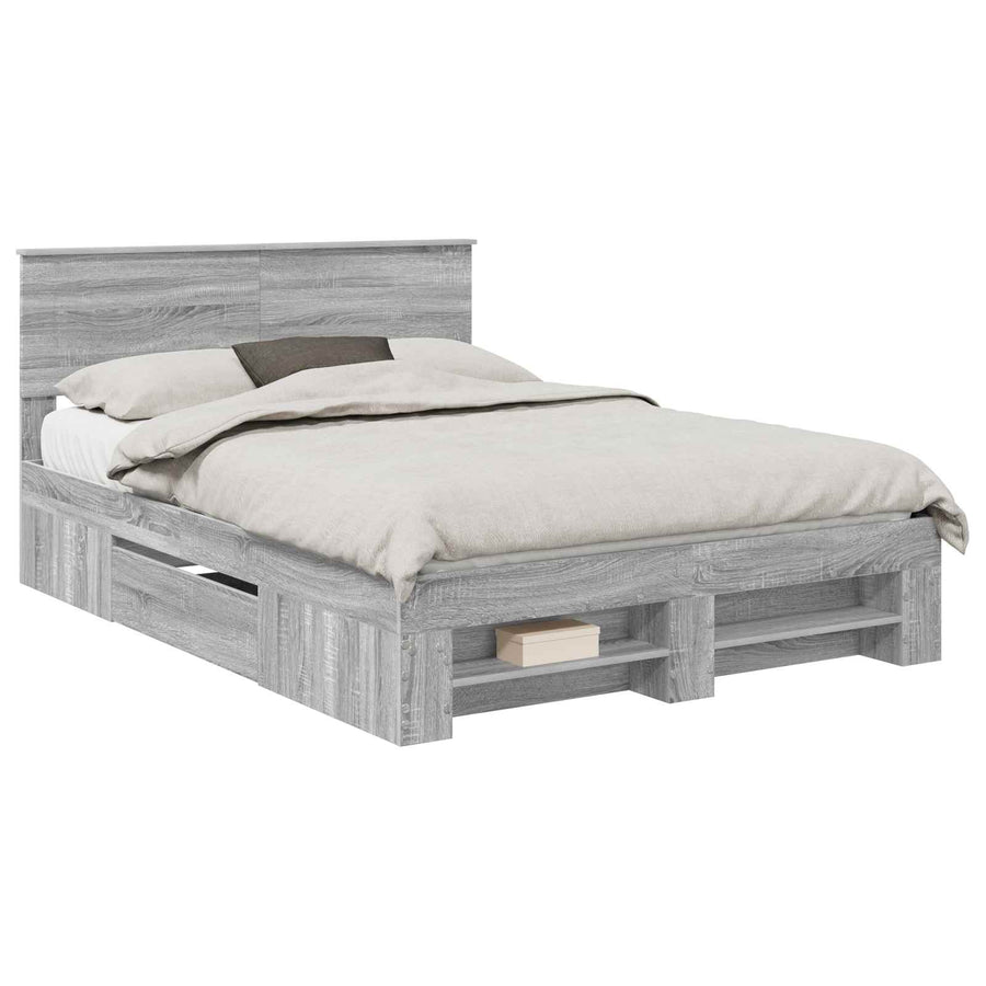Bedframe met hoofdeinde Grijs Sonoma 140 x 200 cm Bewerkt hout