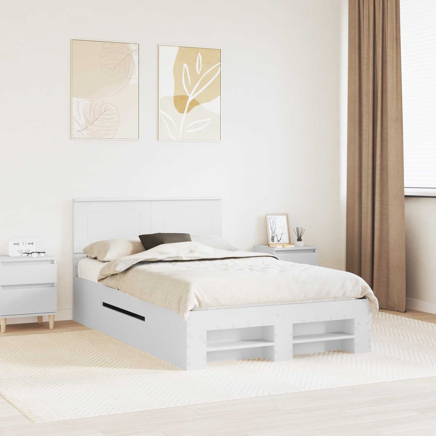 Bedframe met hoofdeinde Wit 137 x 203 cm Bewerkt hout