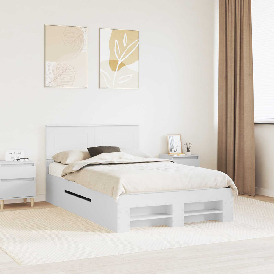 Bedframe met hoofdeinde Wit 137 x 203 cm Bewerkt hout