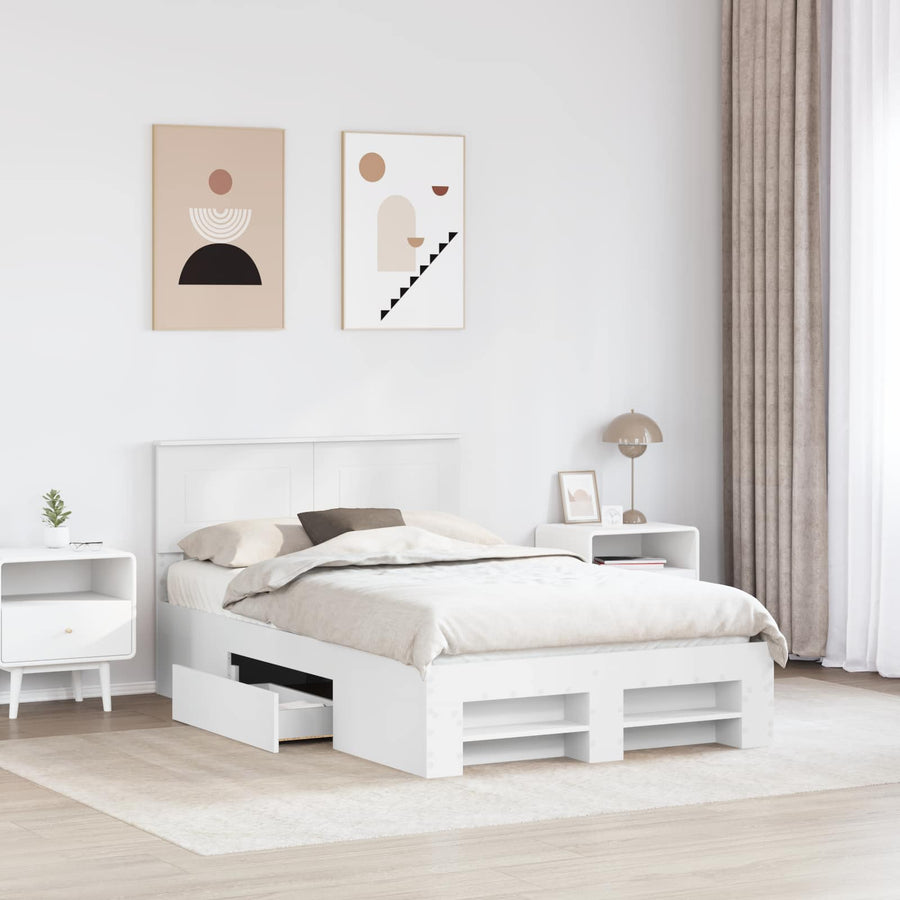Bedframe met hoofdeinde Wit 137 x 203 cm Bewerkt hout