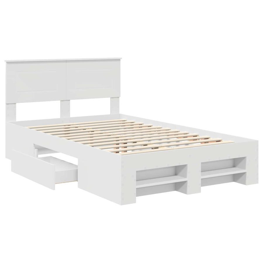 Bedframe met hoofdeinde Wit 137 x 203 cm Bewerkt hout