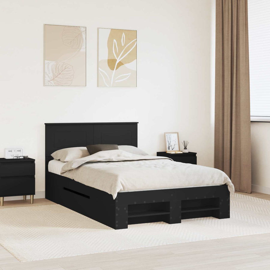 Bedframe met hoofdeinde Zwart 137 x 203 cm Bewerkt hout
