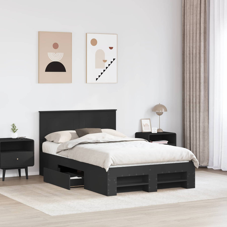 Bedframe met hoofdeinde Zwart 137 x 203 cm Bewerkt hout