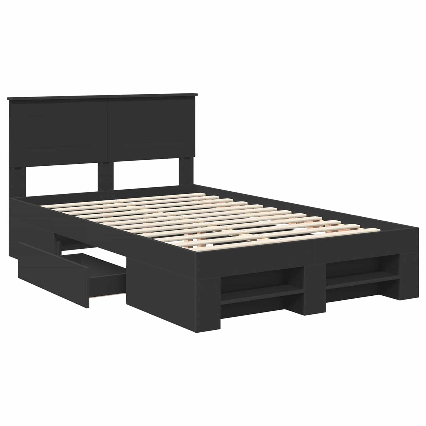 Bedframe met hoofdeinde Zwart 137 x 203 cm Bewerkt hout