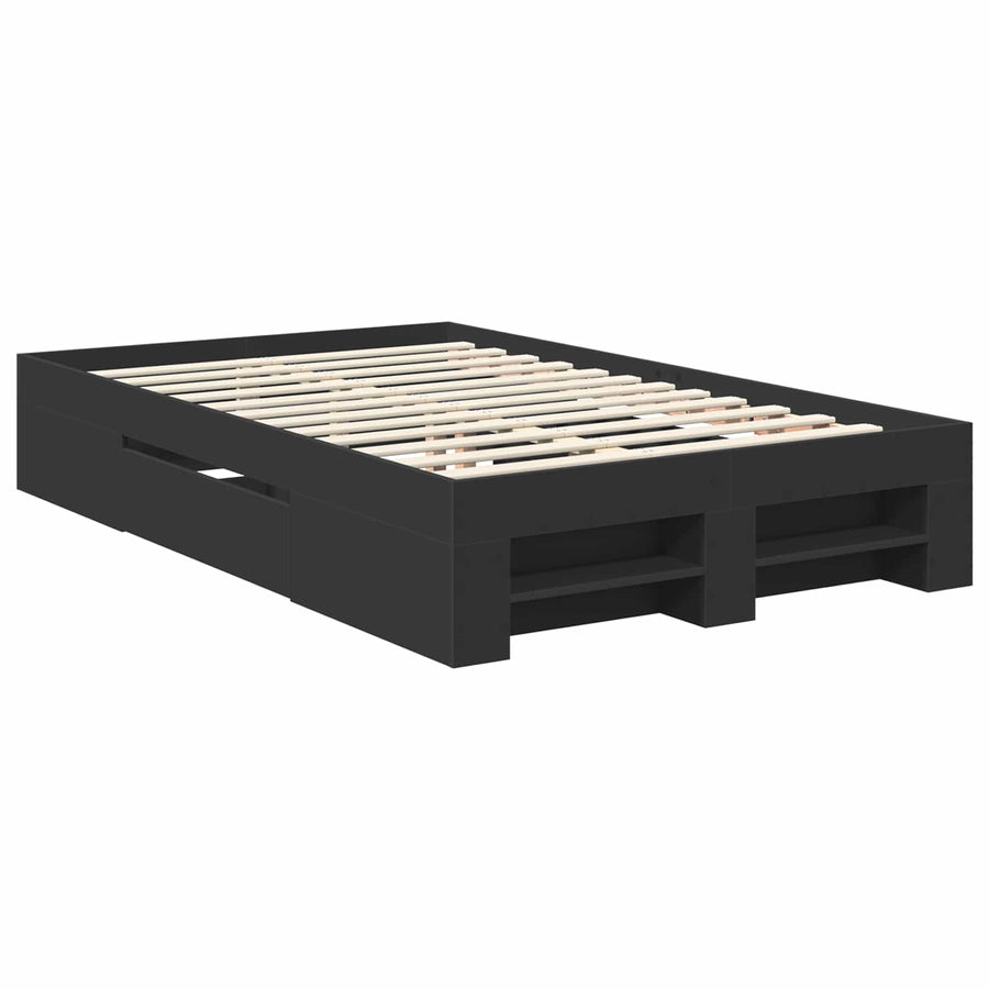Bedframe met hoofdeinde Zwart 137 x 203 cm Bewerkt hout