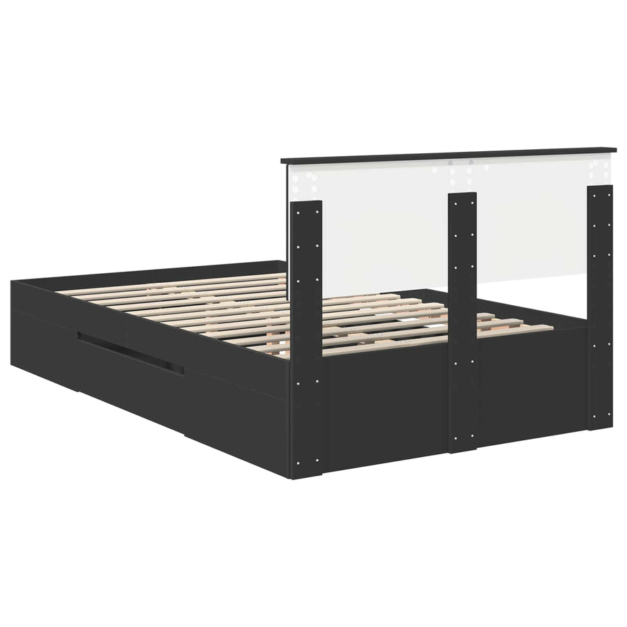 Bedframe met hoofdeinde Zwart 137 x 203 cm Bewerkt hout