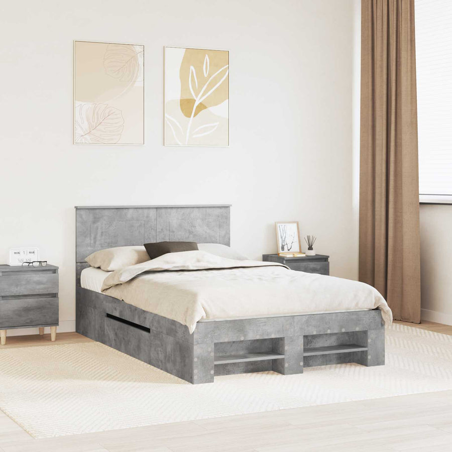 Bedframe met hoofdeinde Beton Grijs 137 x 203 cm Bewerkt hout