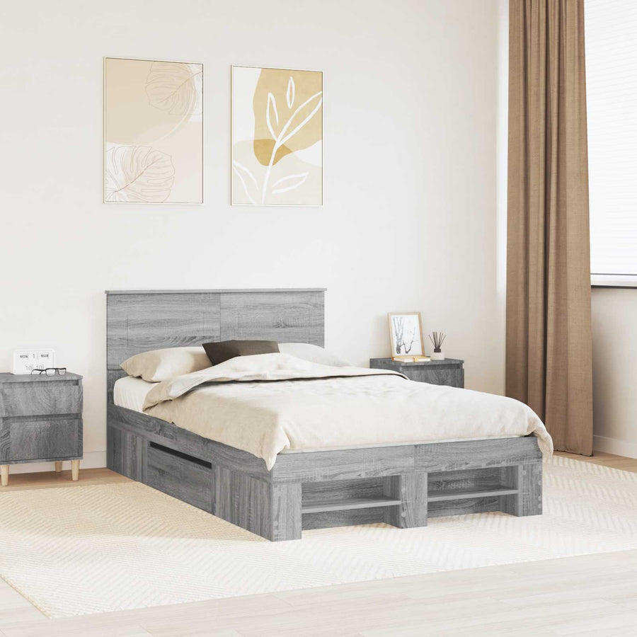 Bedframe met hoofdeinde Grijs Sonoma 137 x 203 cm Bewerkt hout