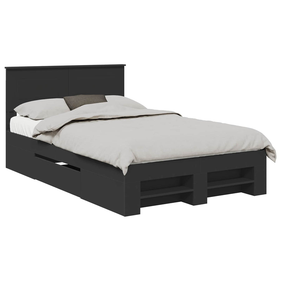 Bedframe met hoofdeinde Zwart 120 x 200 cm Bewerkt hout