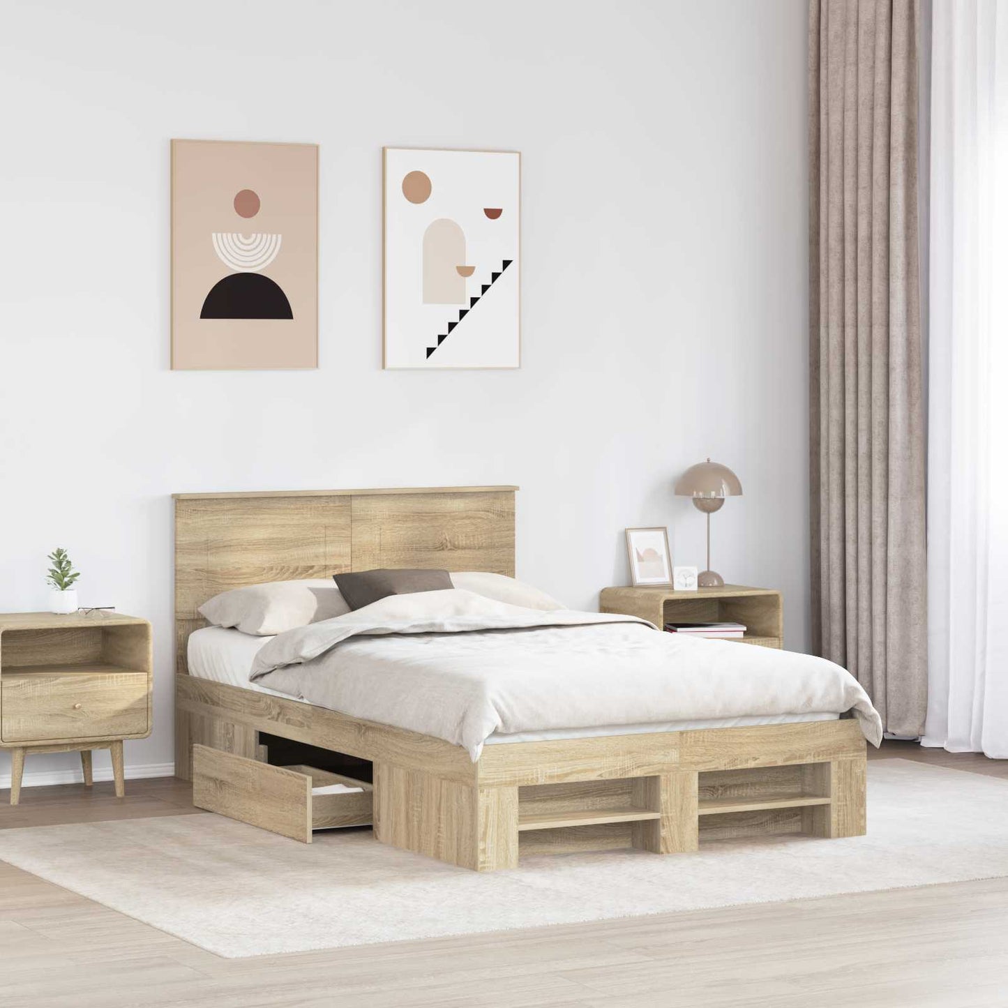 Bedframe met hoofdeinde Sonoma Eiken 120 x 200 cm Bewerkt hout