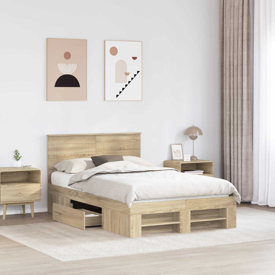 Bedframe met hoofdeinde Sonoma Eiken 120 x 200 cm Bewerkt hout