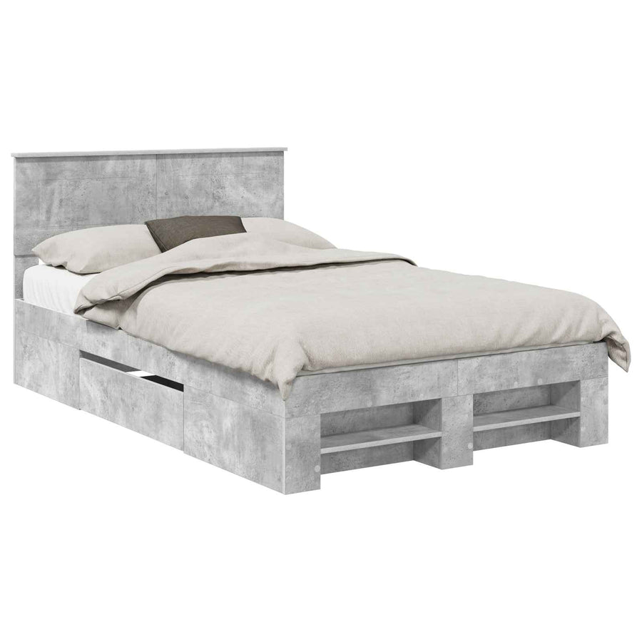 Bedframe met hoofdeinde Beton Grijs 120 x 200 cm Bewerkt hout