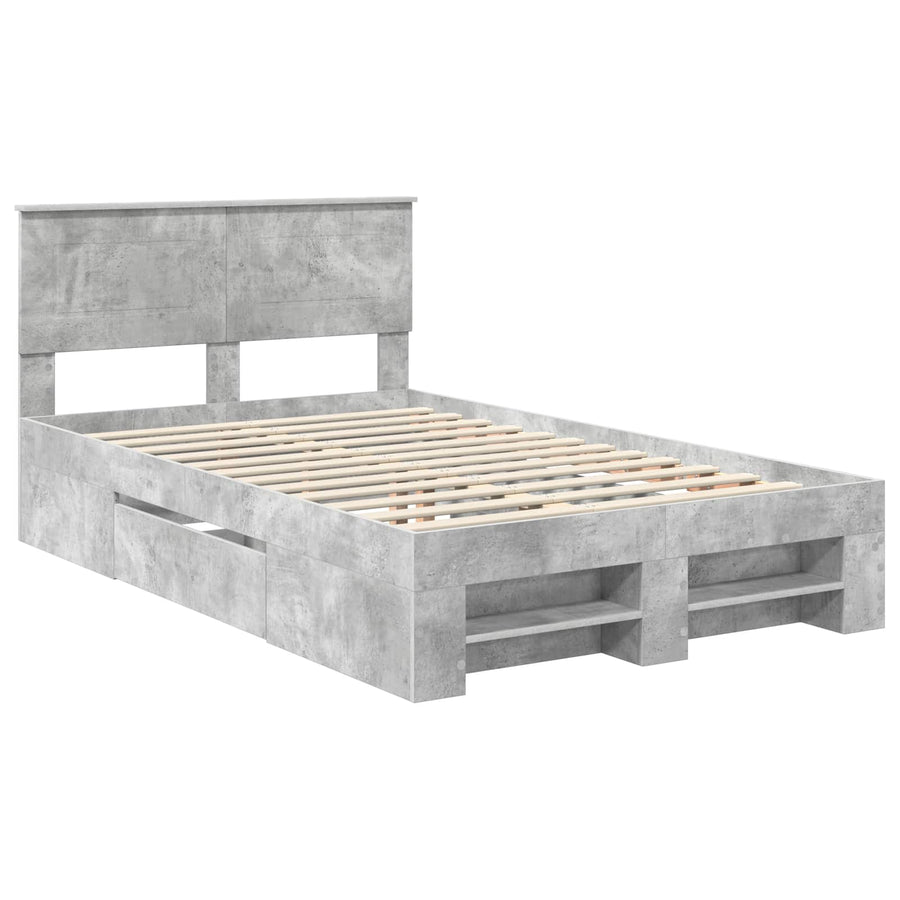 Bedframe met hoofdeinde Beton Grijs 120 x 200 cm Bewerkt hout