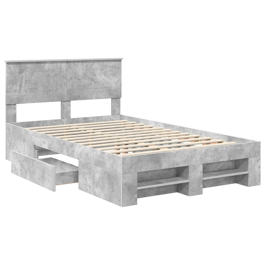 Bedframe met hoofdeinde Beton Grijs 120 x 200 cm Bewerkt hout