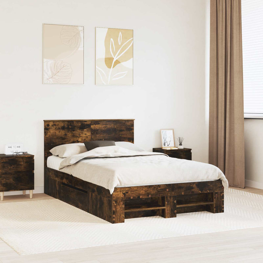 Bedframe met hoofdeinde Gerookt eiken 120 x 200 cm Bewerkt hout