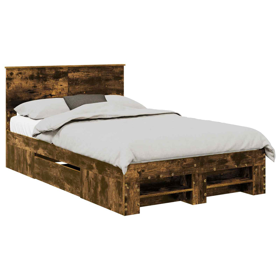Bedframe met hoofdeinde Gerookt eiken 120 x 200 cm Bewerkt hout